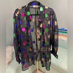 Joan Leslie Black Multicolored Polka Dot Sheer Blouse Size 22W 2XL